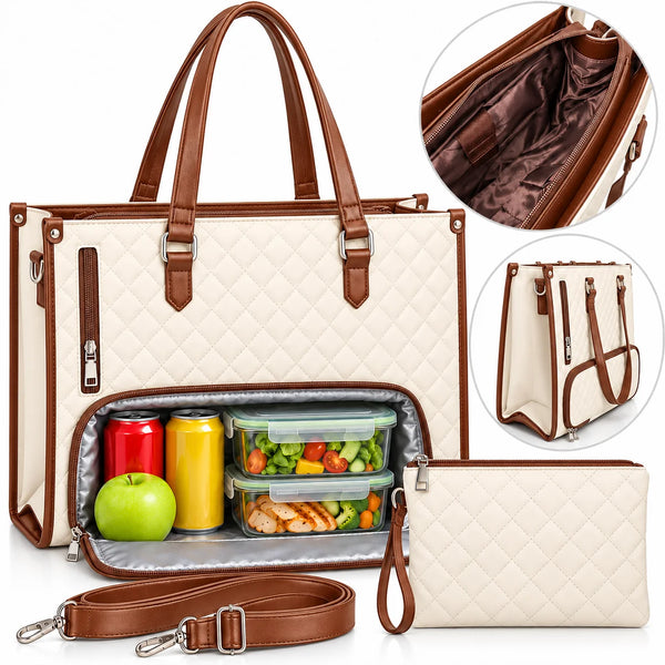 Bolso tote acolchado con cartera de mano a juego, bolsillo al frente y correa de hombro ajustable