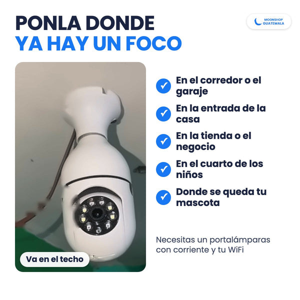 Cámara de seguridad tipo foco puesta en el techo: para el corredor, el garaje, la entrada, la tienda o el cuarto de los niños