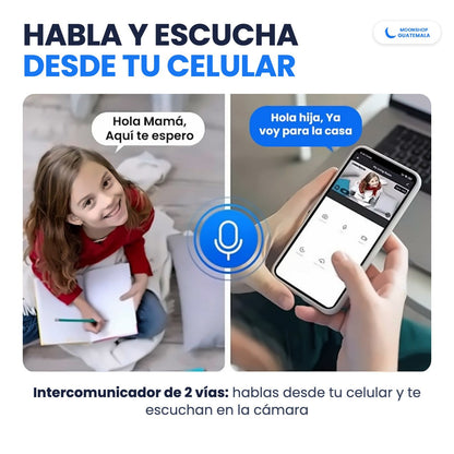 Intercomunicador de 2 vías de la cámara tipo foco: hablas desde el celular y te escuchan en la cámara