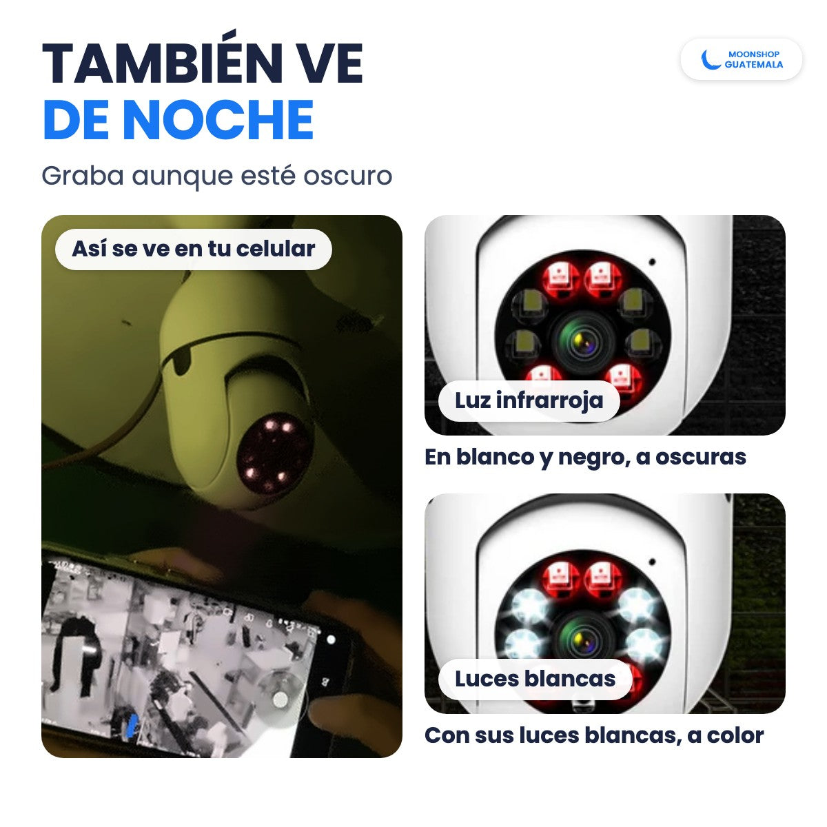 Visión nocturna de la cámara tipo foco: luz infrarroja en blanco y negro y luces blancas para ver a color