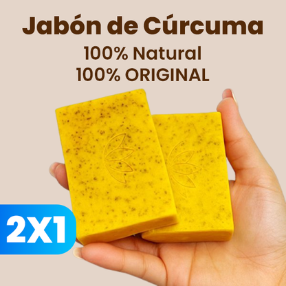 Jabón de cúrcuma artesanal en barra que ayuda a aclarar manchas y combatir el acné
