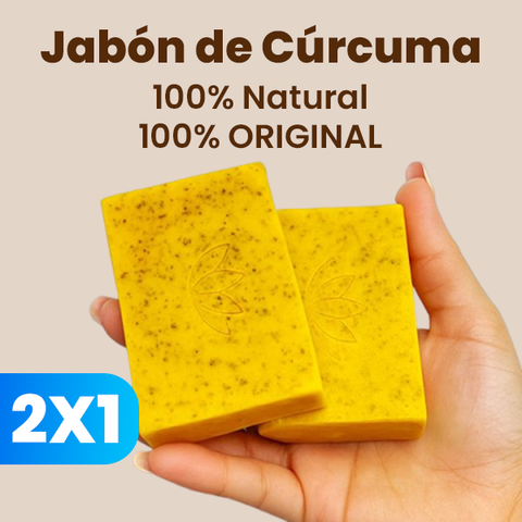 Jabón de cúrcuma artesanal en barra que ayuda a aclarar manchas y combatir el acné