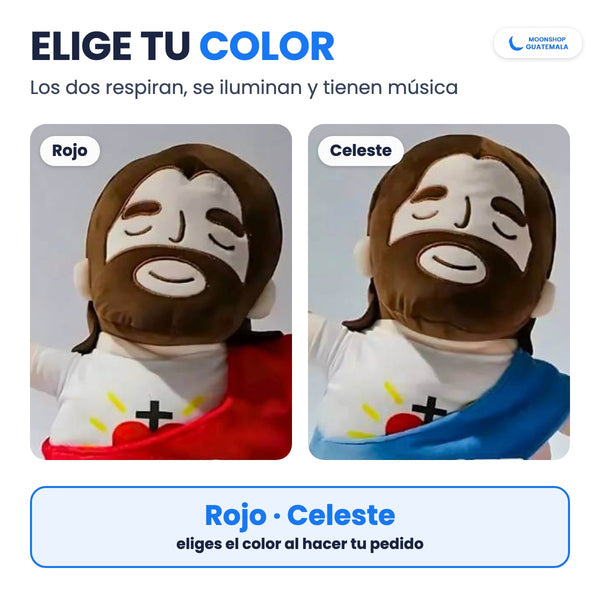 Peluche de Jesús que respira en rojo y en celeste
