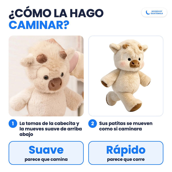 Cómo hacer caminar la vaquita que corre: la tomas de la cabecita y la mueves suave de arriba abajo