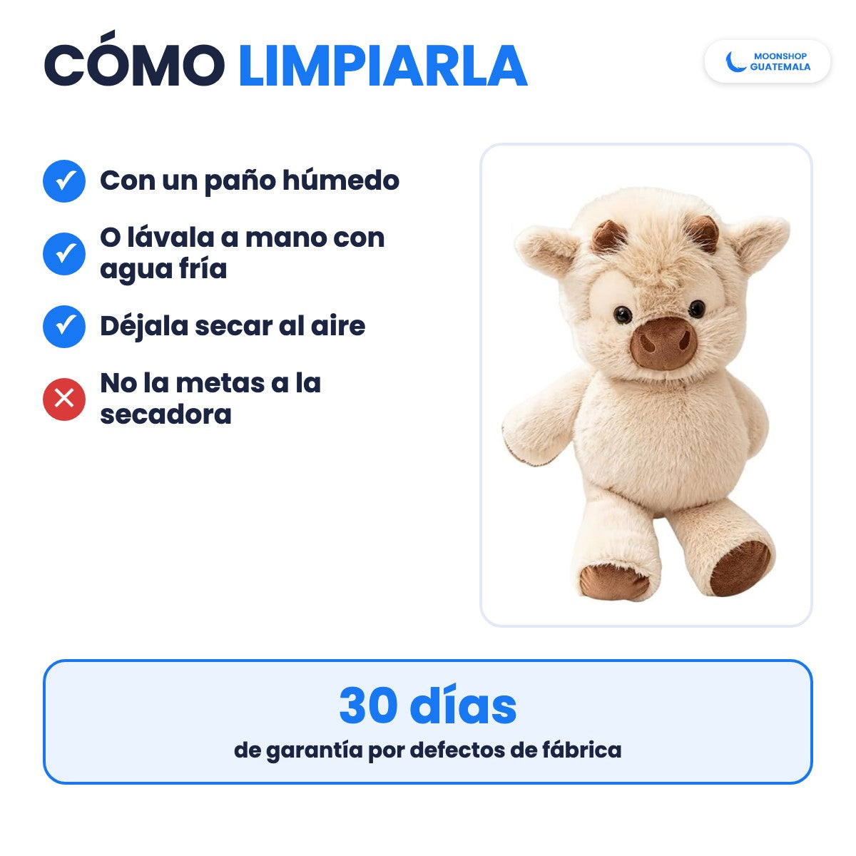 Cómo limpiar la vaquita que corre: con un paño húmedo o a mano con agua fría, secar al aire y sin secadora